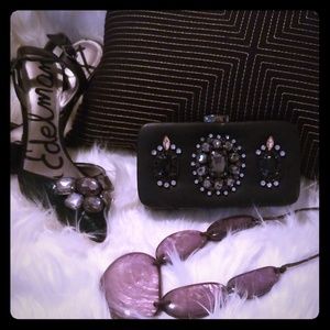 Saks Leather Jeweled Clutch